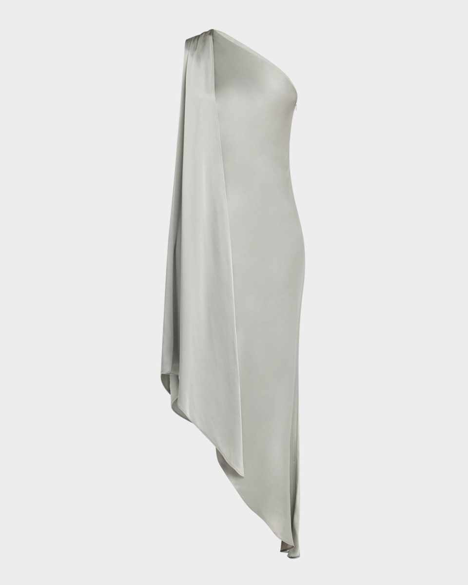 One-Shoulder Asymmetric Satin Dress